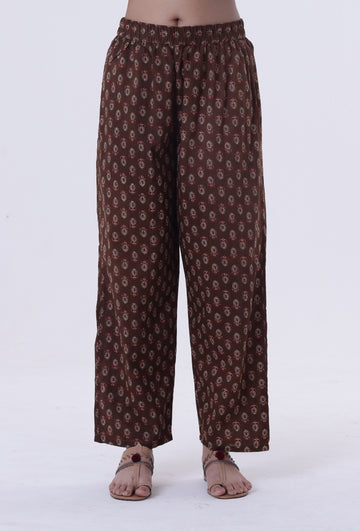 Brown & Multicolor Cotton Block Printed Pant